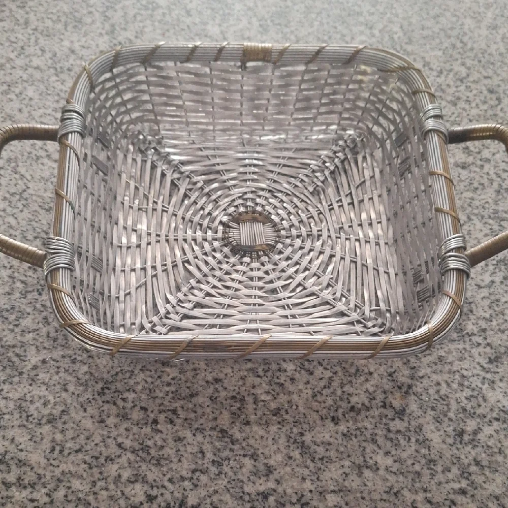 Woven Aluminum And Brass Bake-and-Serve Tray Or Basket 1990s.